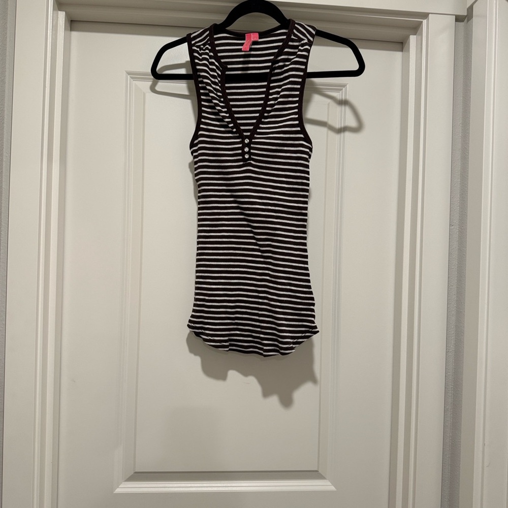 Charlotte Tarantola Brown and Cream Striped Tank Top